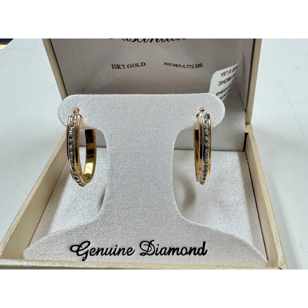 10k Gold and diamond hoop Earrings - Picture 7 of 7
